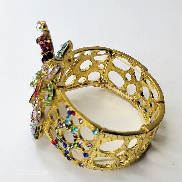 Multicolored Crystal Peacock Bracelet Stretchable Peacock Cuff Bracelet - Picture 5 of 11